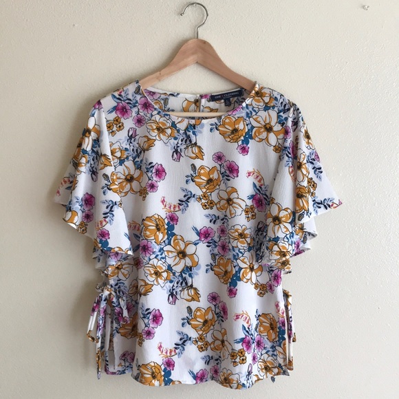 one clothing Tops - Floral Blouse Top Shirt, Large, Side Knots (EUC)